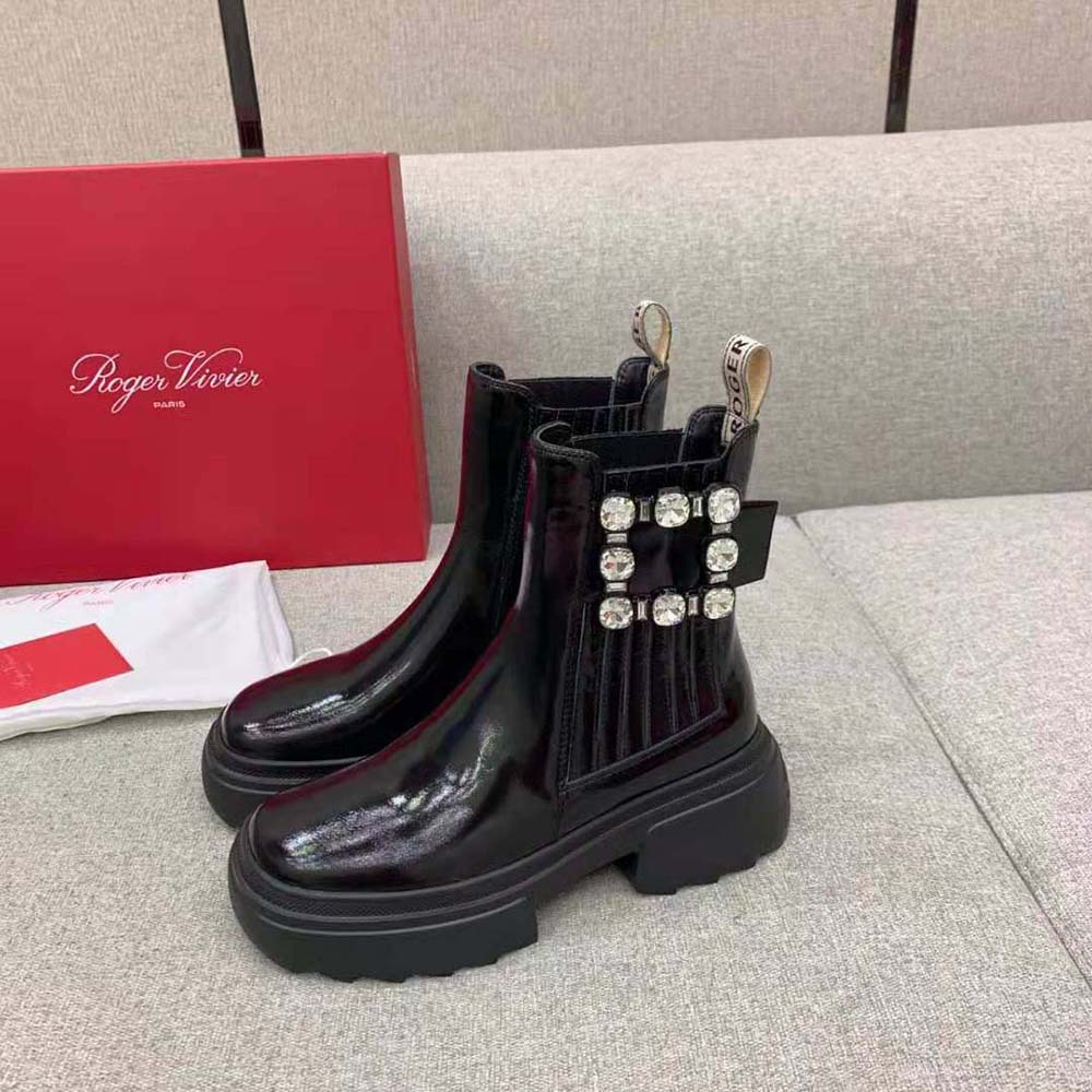 Roger Vivier Women Wallaviv Strass Buckle Chelsea Ankle Boots in Patent Leather - Image 4