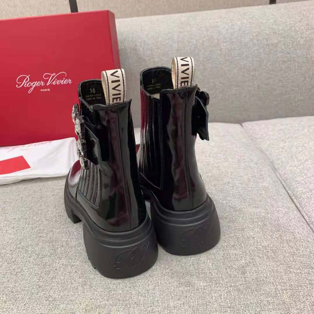 Roger Vivier Women Wallaviv Strass Buckle Chelsea Ankle Boots in Patent Leather - Image 6