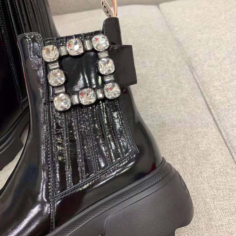 Roger Vivier Women Wallaviv Strass Buckle Chelsea Ankle Boots in Patent Leather - Image 9