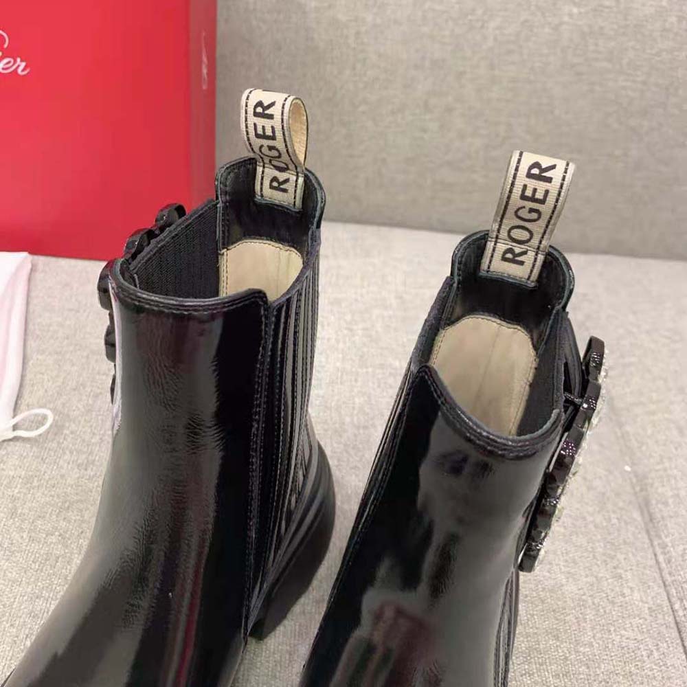 Roger Vivier Women Wallaviv Strass Buckle Chelsea Ankle Boots in Patent Leather - Image 8