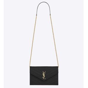 Saint Laurent YSL Medium Monogram Envelope Chain Wallet Gold Hardware-Black