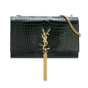 Saint Laurent YSL Women Kate Small Tassel Embossed Crocodile Shiny-Gold