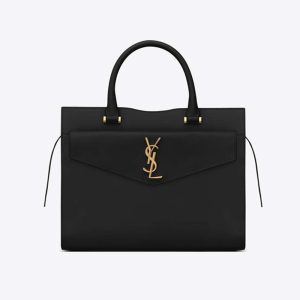 Saint Laurent YSL Women Uptown Medium Tote Shiny Smooth-Black