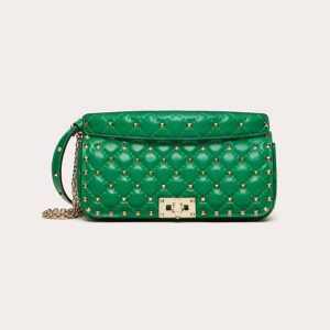 Valentino Women Rockstud Spike Calfskin Shoulder Bag-Green WB0K71WAS_7PA