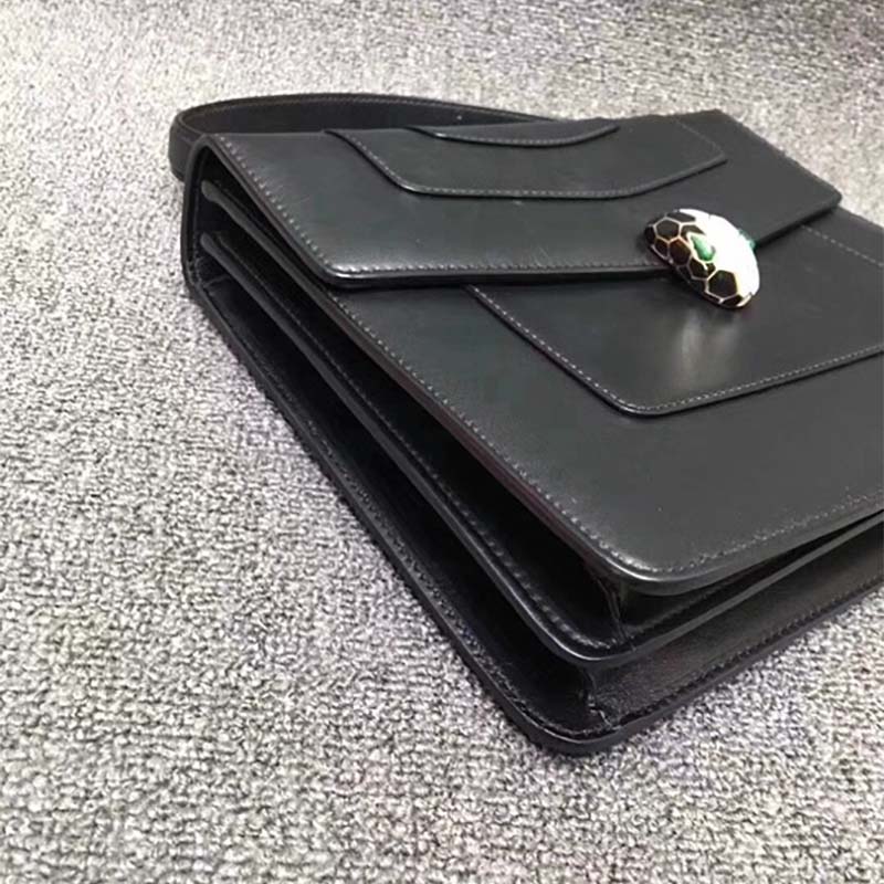 Bvlgari Women Large Flap Cover Bag "Serpenti Forever" in Calf-Black - Image 8