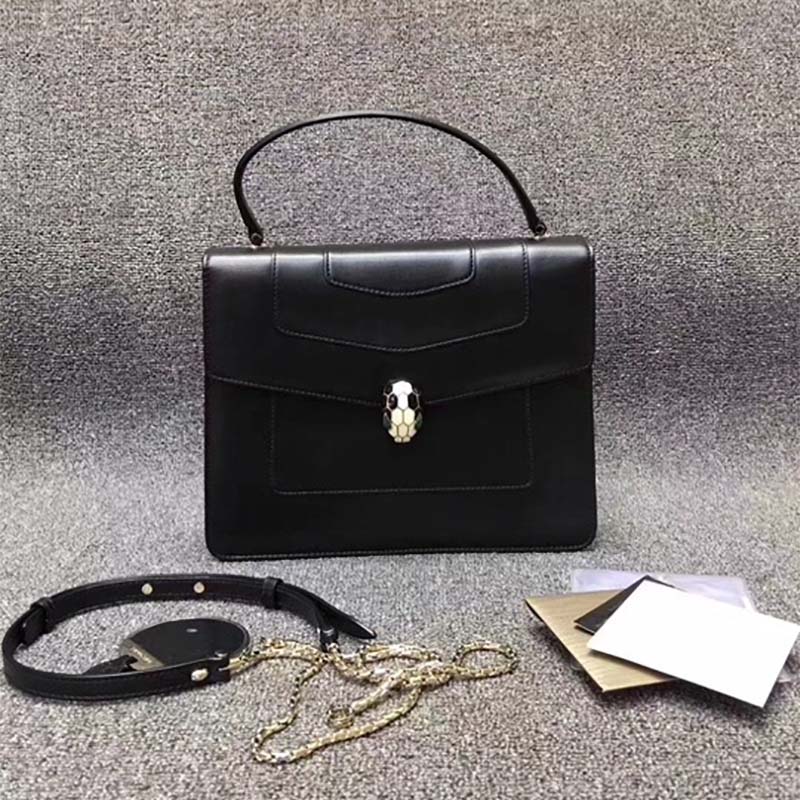 Bvlgari Women Large Flap Cover Bag "Serpenti Forever" in Calf-Black - Image 2