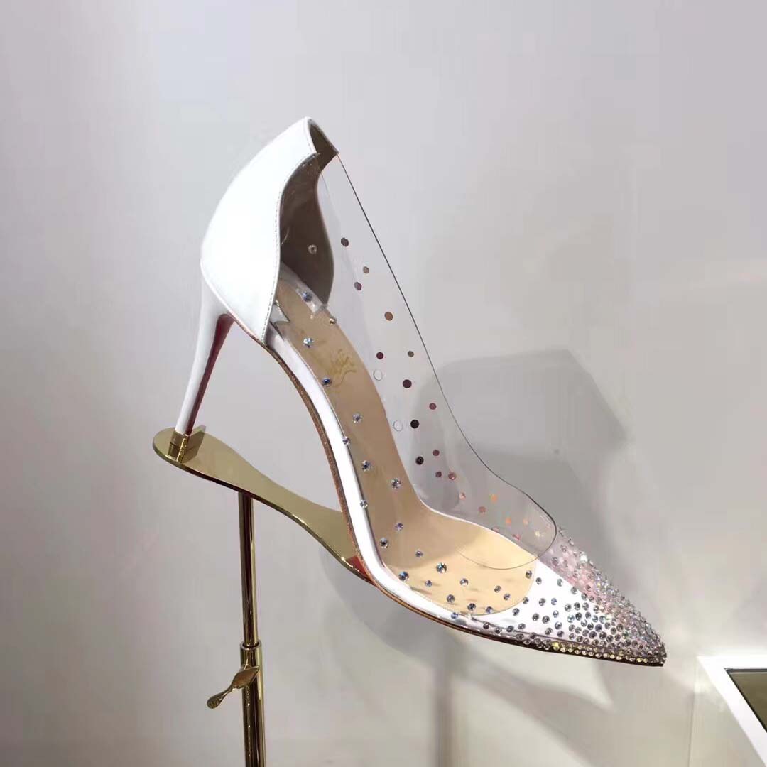 Christian Louboutin Women Degrastrass Pvc 85 mm Crystal Latte Patent Leather Shoes White - Image 5