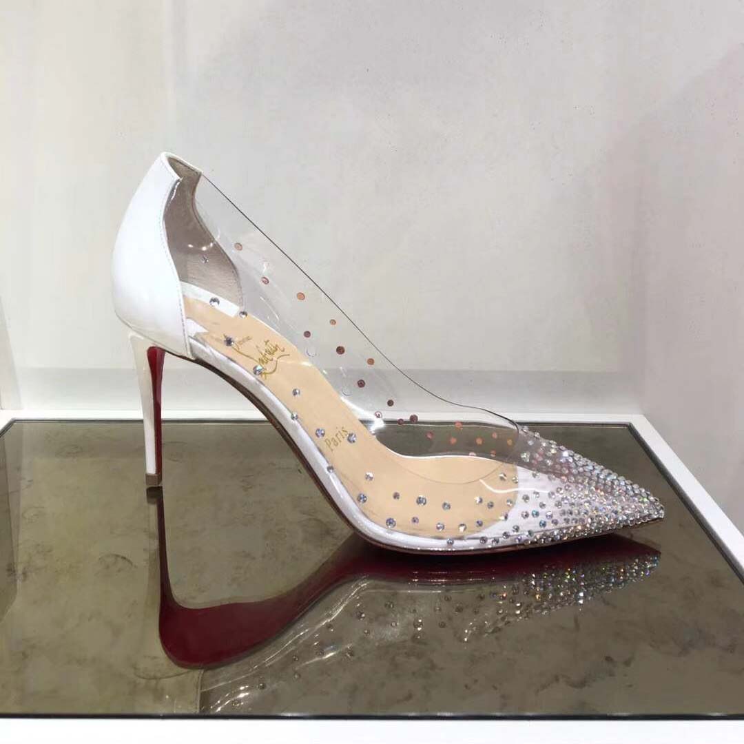 Christian Louboutin Women Degrastrass Pvc 85 mm Crystal Latte Patent Leather Shoes White - Image 4