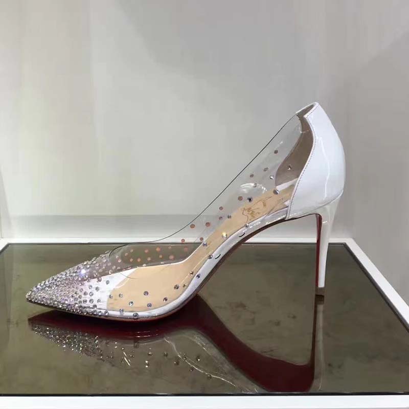 Christian Louboutin Women Degrastrass Pvc 85 mm Crystal Latte Patent Leather Shoes White - Image 3