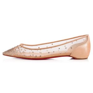 Christian Louboutin Women Follies Strass Ballet Flat-Sandy