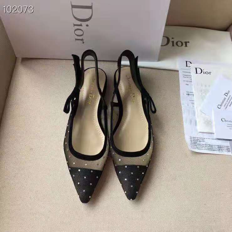 Dior Women "J'Adior" Ballet Pump Gold-Tone Dotted Swiss 10mm Heel - Image 6
