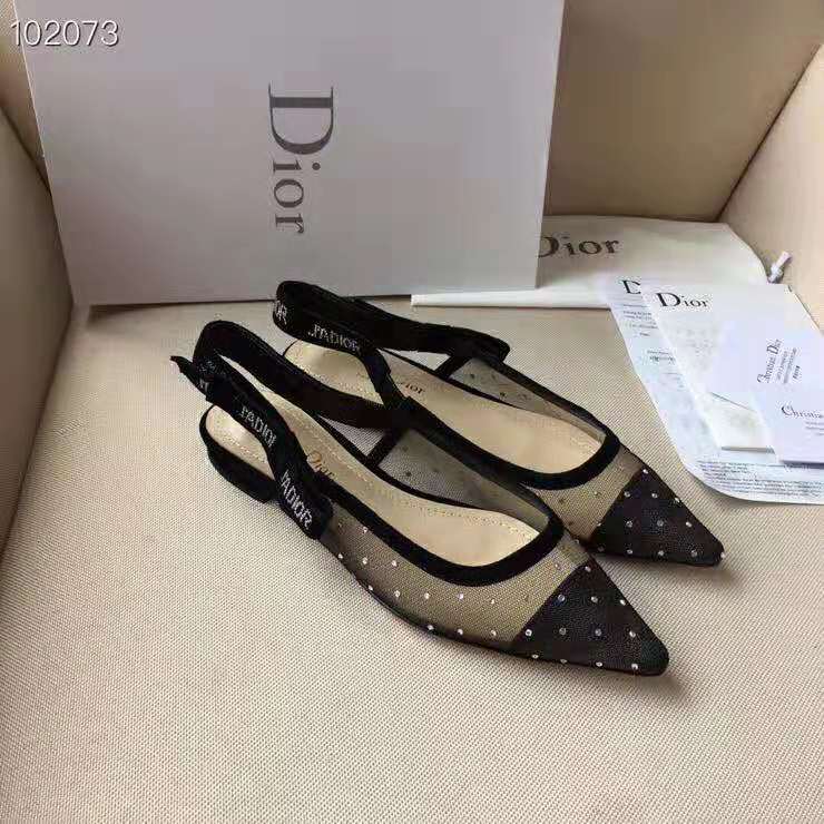Dior Women "J'Adior" Ballet Pump Gold-Tone Dotted Swiss 10mm Heel - Image 2