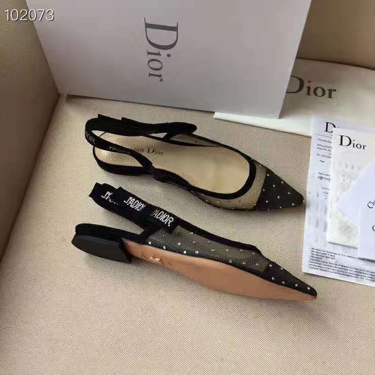 Dior Women "J'Adior" Ballet Pump Gold-Tone Dotted Swiss 10mm Heel - Image 4