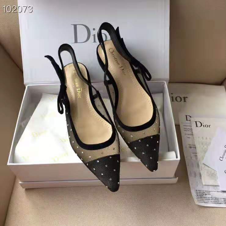 Dior Women "J'Adior" Ballet Pump Gold-Tone Dotted Swiss 10mm Heel - Image 3