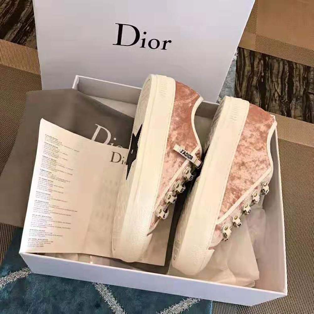 Dior Women Walk'N'Dior Velvet Sneaker Nude "Christian Dior J’dior" Laces - Image 7