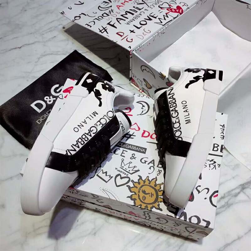 Dolce Gabbana D&G Men Shoes Portofino Sneakers in Printed Patent Calfskin-Black - Image 5