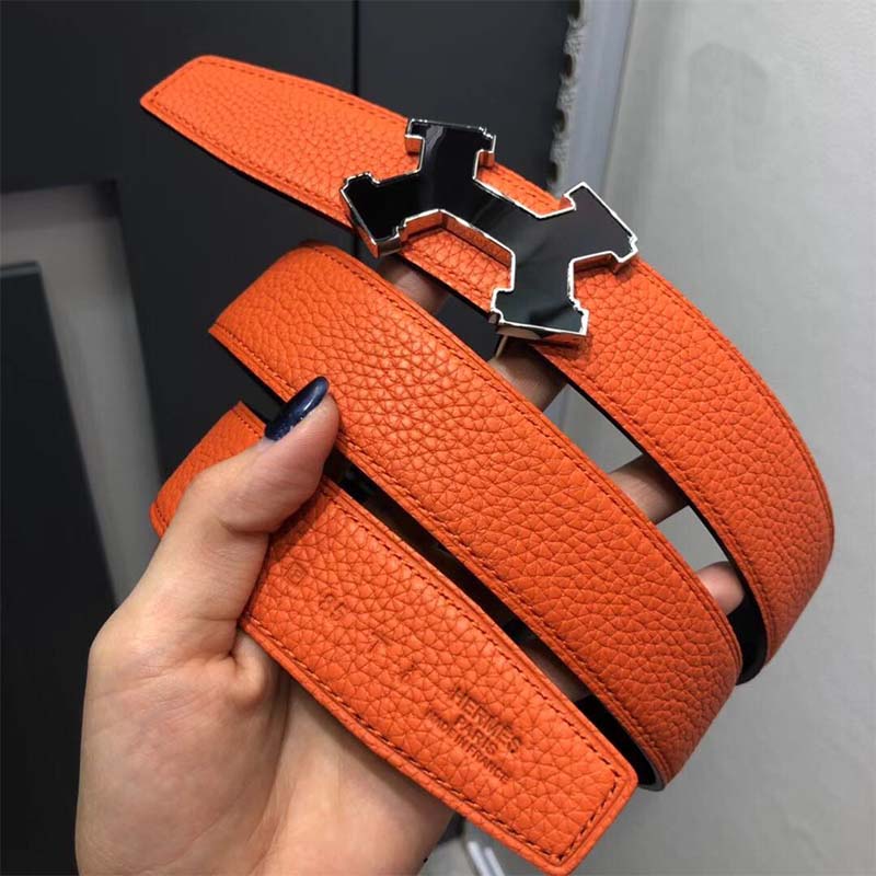 Hermes Men Street H Belt Buckle & Reversible Leather Strap 32 mm-Orange - Image 7
