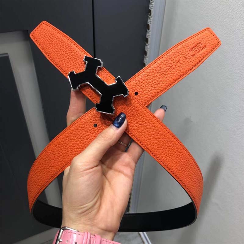 Hermes Men Street H Belt Buckle & Reversible Leather Strap 32 mm-Orange - Image 6