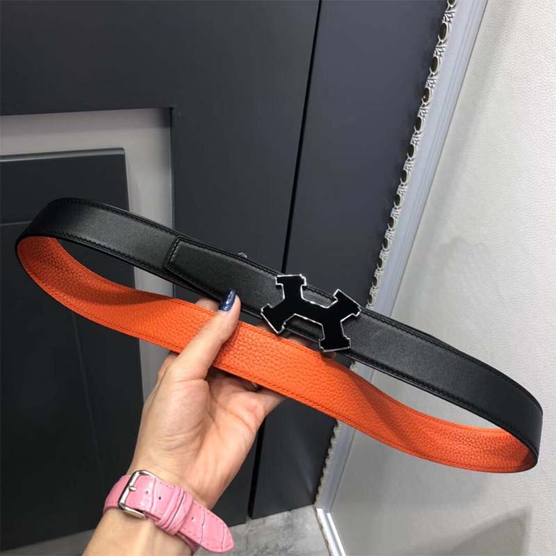 Hermes Men Street H Belt Buckle & Reversible Leather Strap 32 mm-Orange - Image 4