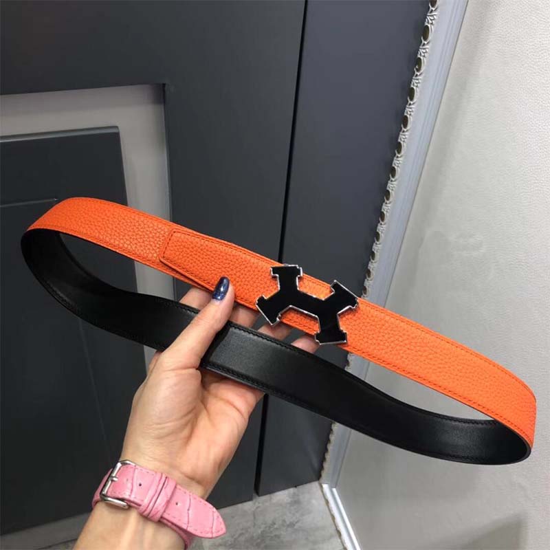 Hermes Men Street H Belt Buckle & Reversible Leather Strap 32 mm-Orange - Image 3