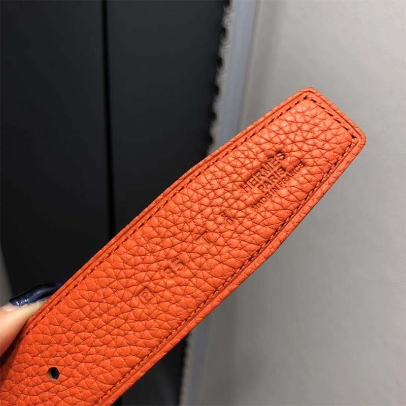 Hermes Men Street H Belt Buckle & Reversible Leather Strap 32 mm-Orange - Image 2