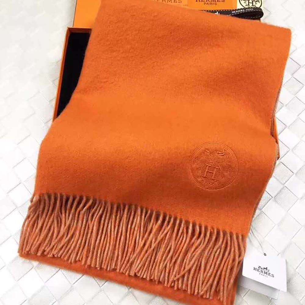 Hermes Women Casaque II Stole Double-faced Cashmere Scarf-Orange - Image 2