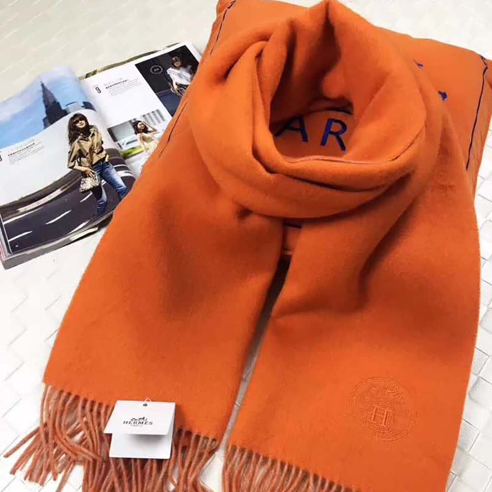 Hermes Women Casaque II Stole Double-faced Cashmere Scarf-Orange - Image 3