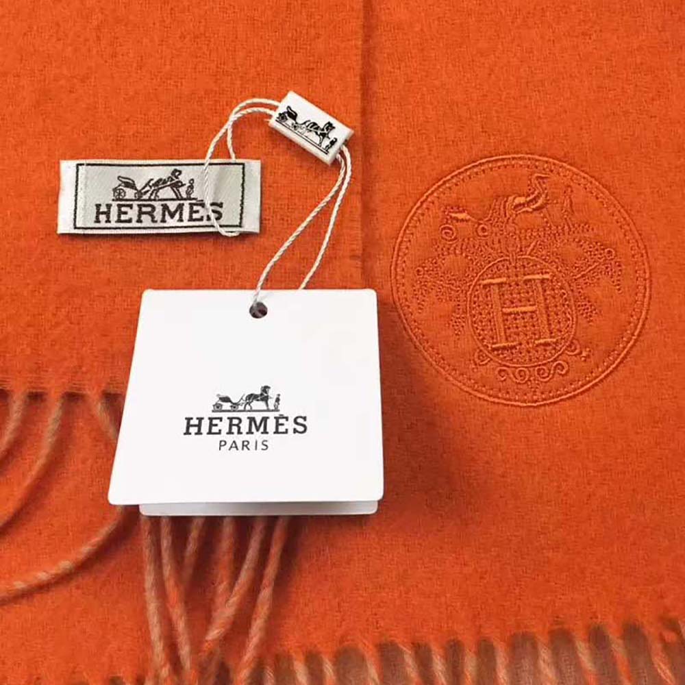 Hermes Women Casaque II Stole Double-faced Cashmere Scarf-Orange - Image 5