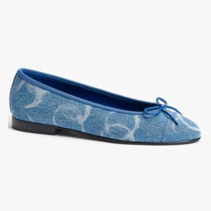 Chanel Women CC Ballet Flats Printed Denim Light Blue White G02819
