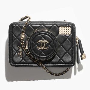 Chanel Women CC Camera Bag Lambskin Gold-Tone Metal Black AS4817