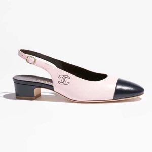 Chanel Women CC Slingbacks Calfskin Light Pink Dark Navy Blue G45566