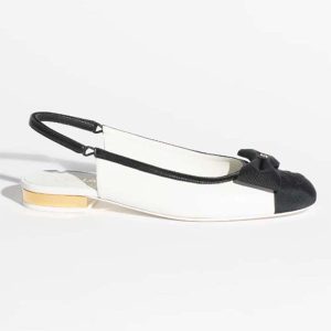 Chanel Women CC Slingbacks Lambskin Grosgrain White Black 1.5 CM Heel G45689