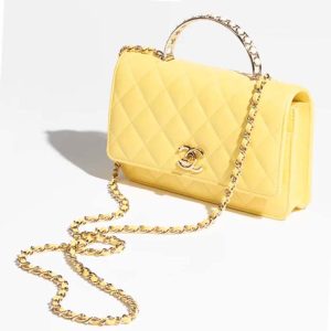 Chanel Women CC Wallet On Chain Lambskin Imitation Pearls Yellow AP3952