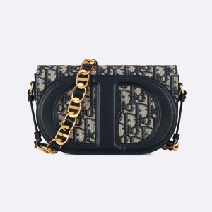 Dior Women CD Signature Bag with Strap Blue Dior Oblique Jacquard