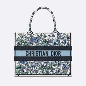 Dior Women Medium Dior Book Tote White Multicolor Flowers Constellation Embroidery