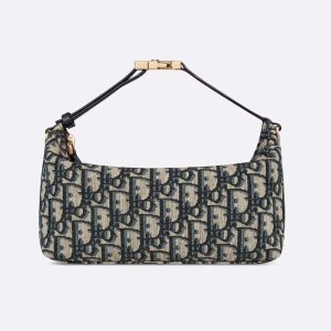 Dior Women Medium Diortravel Nomad Pouch Blue Dior Oblique Jacquard