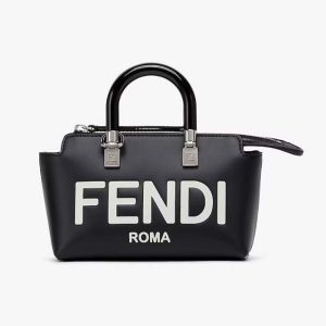 Fendi Women By The Way Mini Small Boston Bag in Black Leather