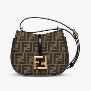 Fendi Women C’mon Small Brown FF Jacquard Fabric Bag