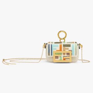 Fendi Women Nano Baguette Charm Beige Canvas Charm