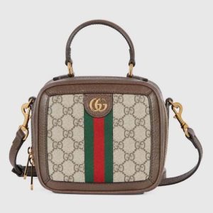 Gucci GG Unisex Ophidia GG Mini Top Handle Bag Beige Ebony GG Supreme Canvas 772157