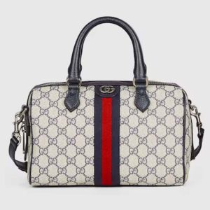 Gucci GG Unisex Ophidia GG Small Top Handle Bag Beige Blue GG Supreme Canvas Leather 772061
