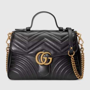 Gucci GG Women GG Marmont Small Top Handle Bag Black Double G 498110