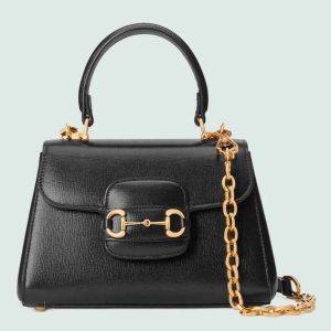 Gucci GG Women Horsebit 1955 Mini Bag Top Handle Black Leather 703848