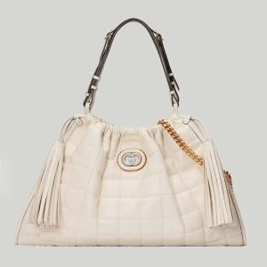 Gucci Unisex GG Deco Medium Tote Bag White Quilted Leather Interlocking G 746210