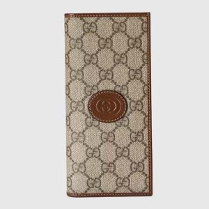 Gucci Unisex GG Long Wallet Interlocking G Beige Ebony GG Supreme Canvas