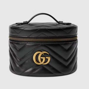 Gucci Unisex GG Marmont Cosmetic Case Black Matelassé Chevron Leather Double G 624615