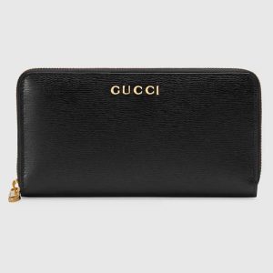 Gucci Unisex GG Zip Around Wallet Gucci Script Black Leather Taffeta 772642 0OP0N 1000