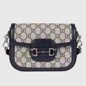 Gucci Unisex Gucci Horsebit 1955 GG Mini Bag Beige Blue GG Supreme Canvas 658574