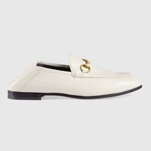 Gucci Unisex Leather Horsebit Loafer White Slim Shape Sole Flat 1 CM Heel 414998