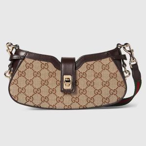Gucci Unisex Moon Side Mini Shoulder Bag Beige Ebony Original GG Canvas